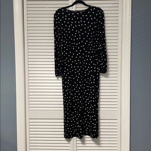 New Look long sleeve midi black polka dot dress